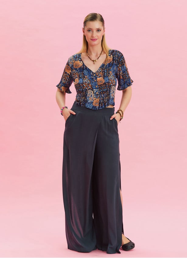 Zipper Detailed Pocket Anthracite Women's High Waist Trousers 4641